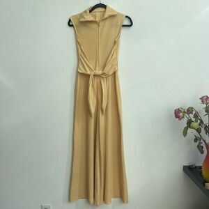 Vintage Handmade Yellow Wide Leg Zip Up Jumpsuit - Small